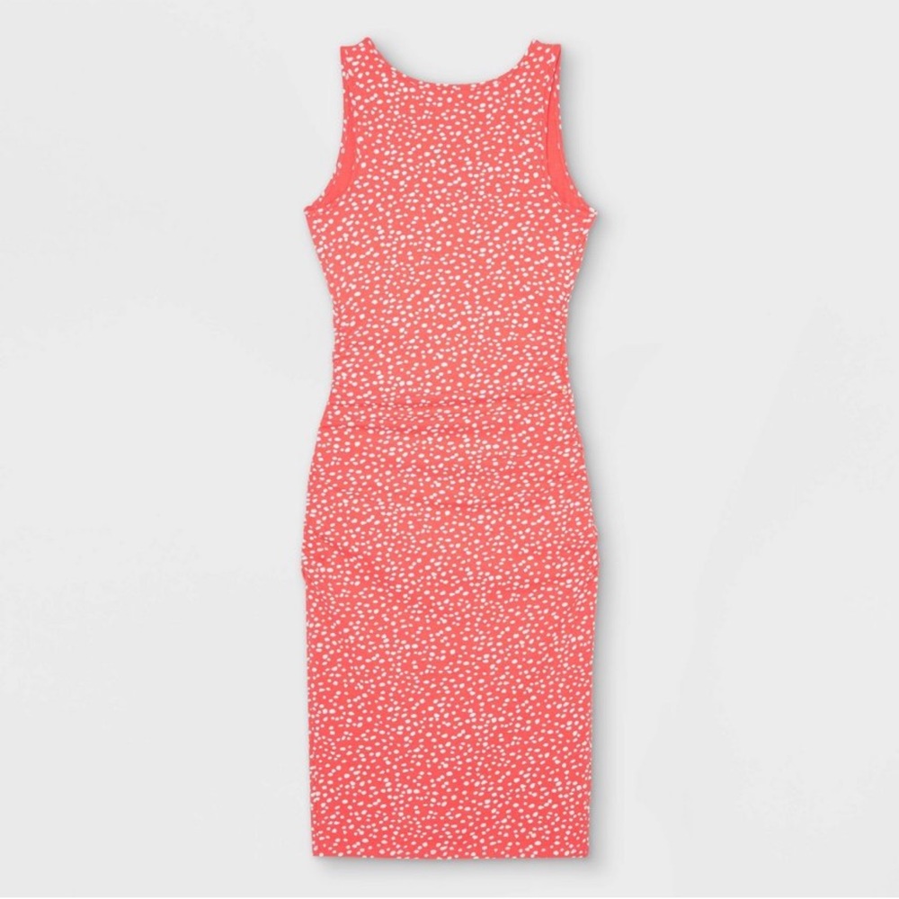 Coral polka dot sleeveless maternity dress